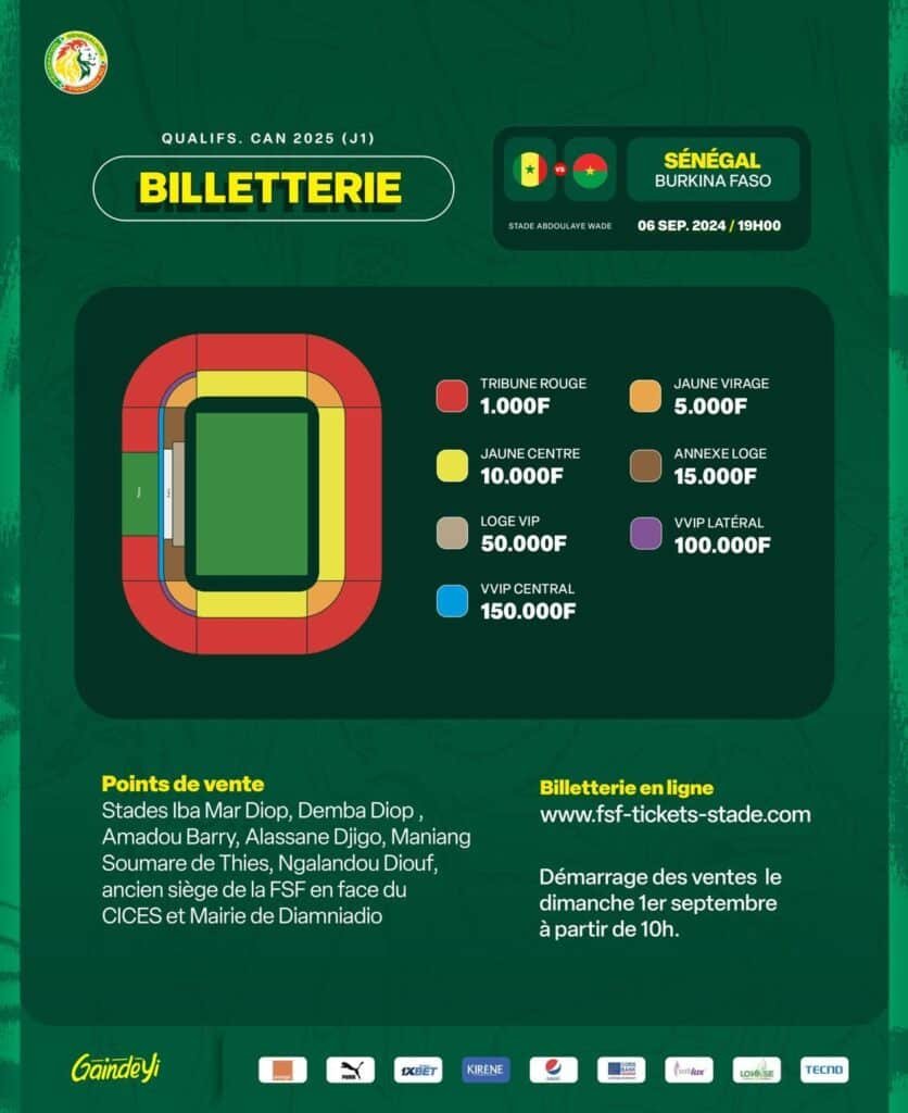 Eliminatoires Can 2025 - billetterie pour le match Sénégal vs Burkina Faso - soleil.sn